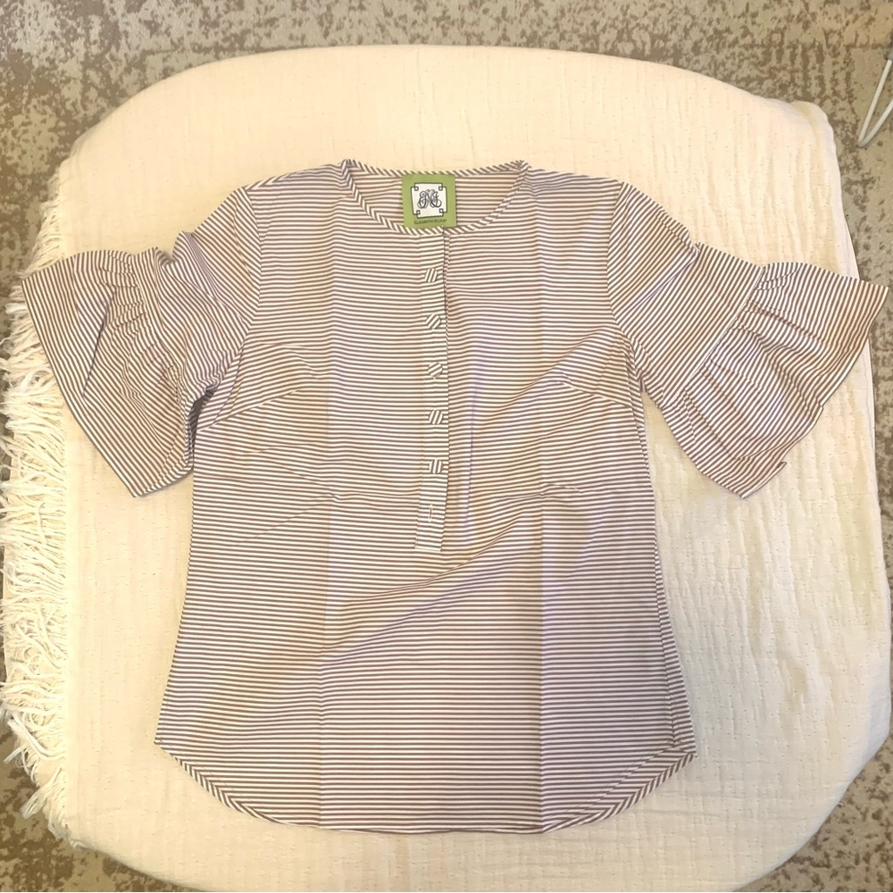 Elizabeth McKay The Ruffle Blouse striped top size medium